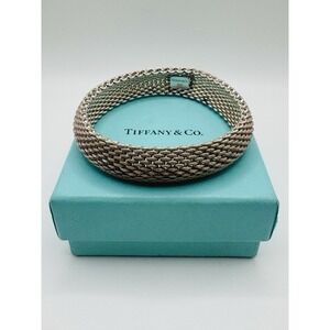 Tiffany & Co Somerset Mesh Bangle Bracelet 925 Sterling Silver 7.5" Box